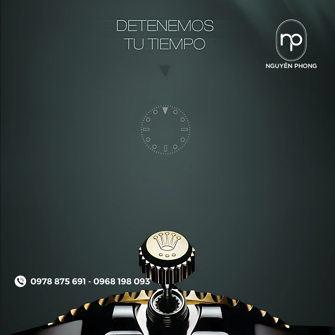logo Rolex trên núm vặn chỉnh giờ